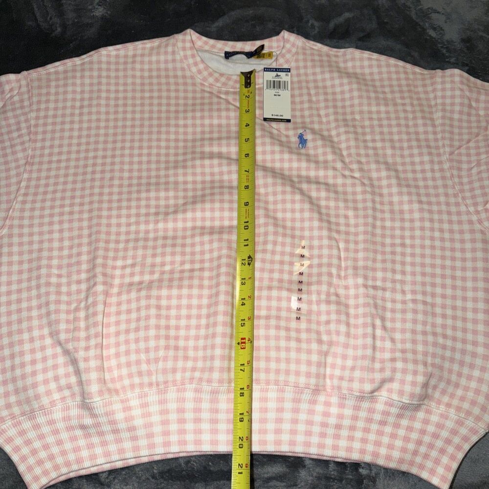 Medium Polo Ralph Lauren Gingham Fleece Sweatshirt Pink White - Picture 3 of 13